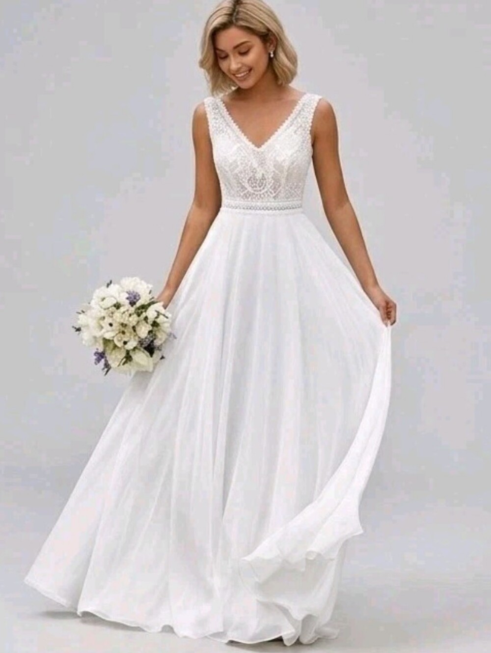 STACEES Ivory Lace Wedding Dress NWT 12 Boho A-Line MSRP $224 S3102W
